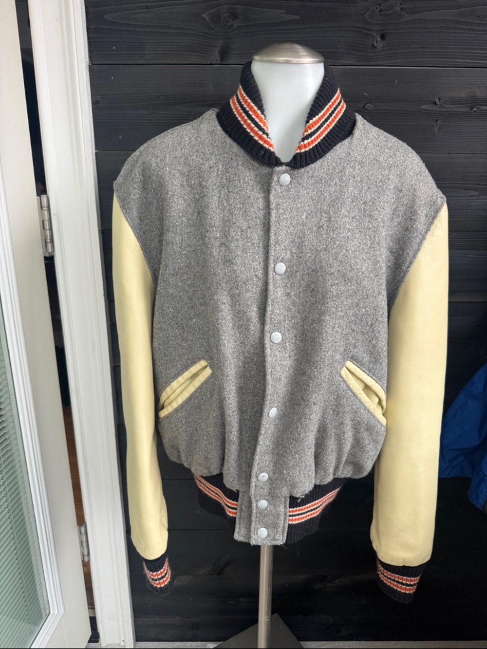 Vintage Made In USA DeLONG Sportswear Leather Sleeves Varsity Jacket Size 40